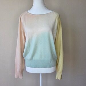 White + Warren 100% Cashmere‎ Ombre Dip Dye Sweater Pastel Peach Yellow Mint XS
